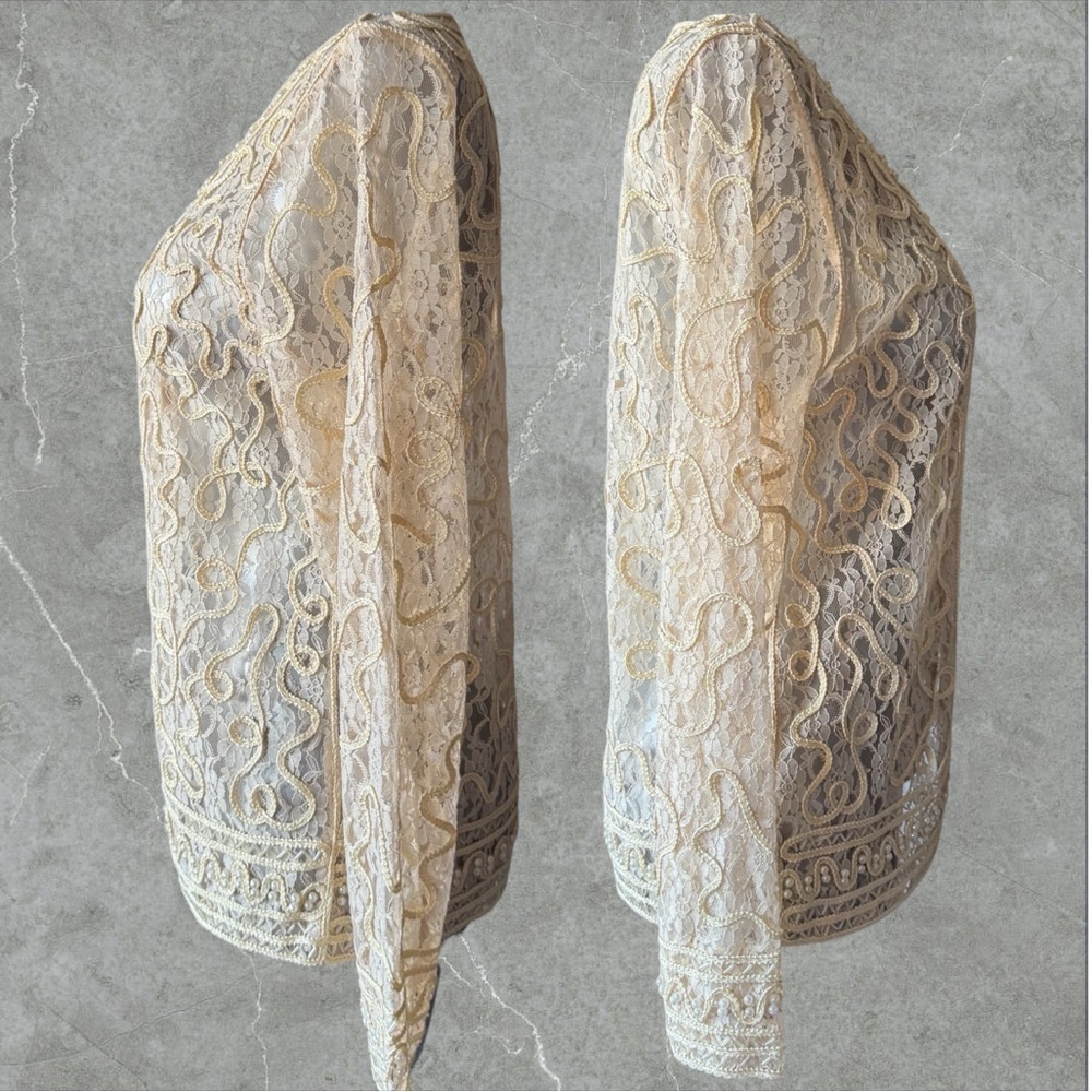 2 for $30 ✅ Ivory Embellished Lace Cardigan with Pearl Details - Picture 4 of 16